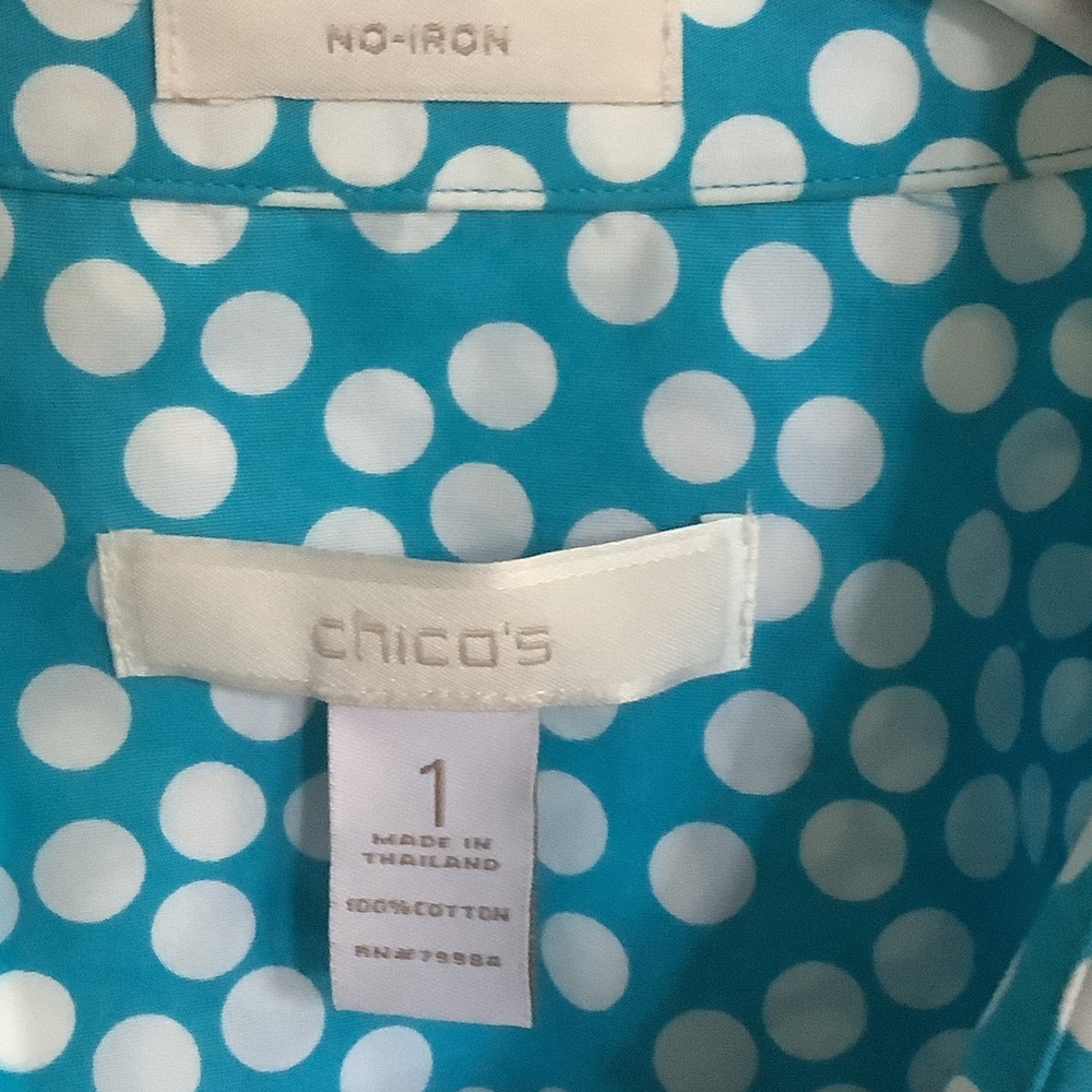 Chico's Turquoise and White Polka Dot Top - Picture 2 of 8